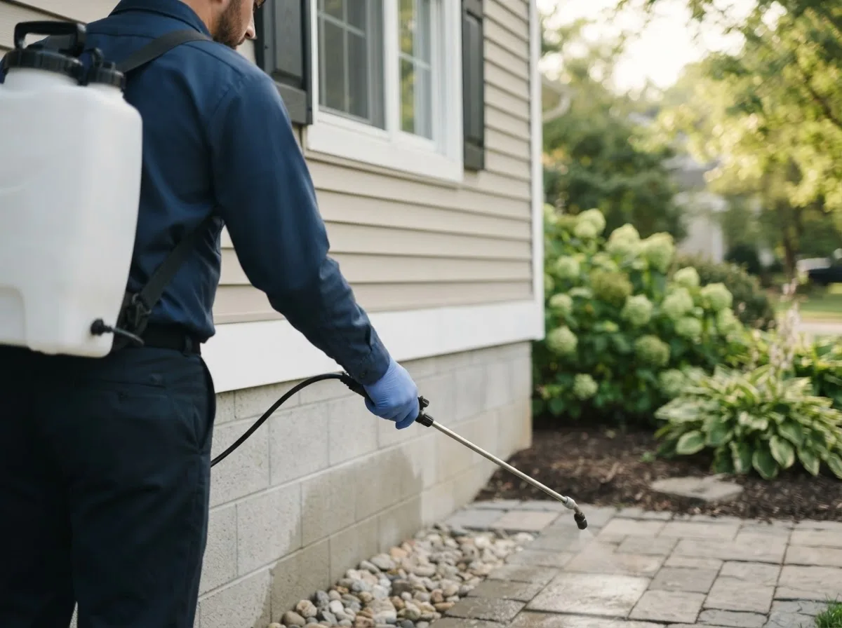 Pest control technician inspecting a home in Jewell, IA